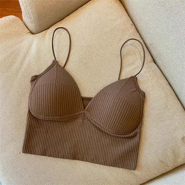 Sexy V-Neck Knit Crop Camisole/Tops – Push-Up, Stretch & Bralette Style - Muselune
