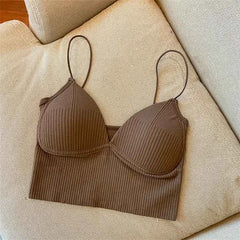 Sexy V-Neck Knit Crop Camisole/Tops – Push-Up, Stretch & Bralette Style - Muselune
