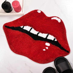 Red Lips Plush Rug – Soft, Non-Slip Floor Mat for Bedroom & Living Room - Muselune