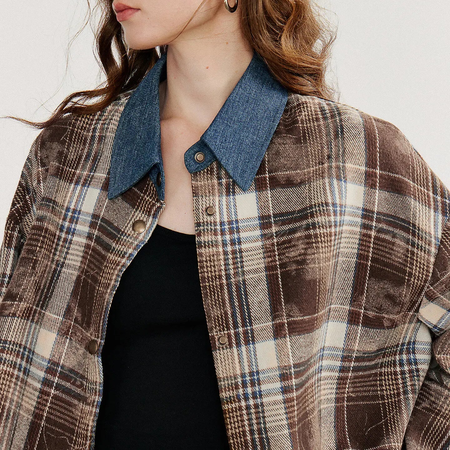 Autumn Plaid Long Sleeve Turn Down Shirt Muselune