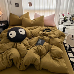Pure Black Duvet Cover Microfiber Solid Color Bedding Set - Muselune
