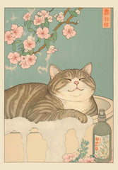 Japanese Tabby Cat Poster – Retro Art for Japandi Decor - Muselune