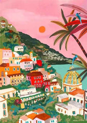 Colorful Mountain City Canvas – Abstract Travel-Inspired Wall Art - Muselune