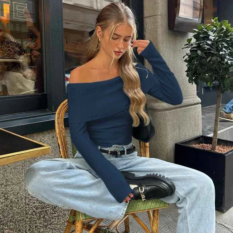 WhereMery Off-Shoulder Ribbed Crop Top - Muselune