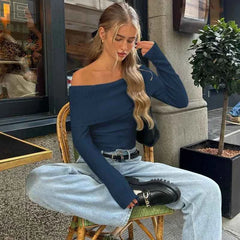 WhereMery Off-Shoulder Ribbed Crop Top - Muselune
