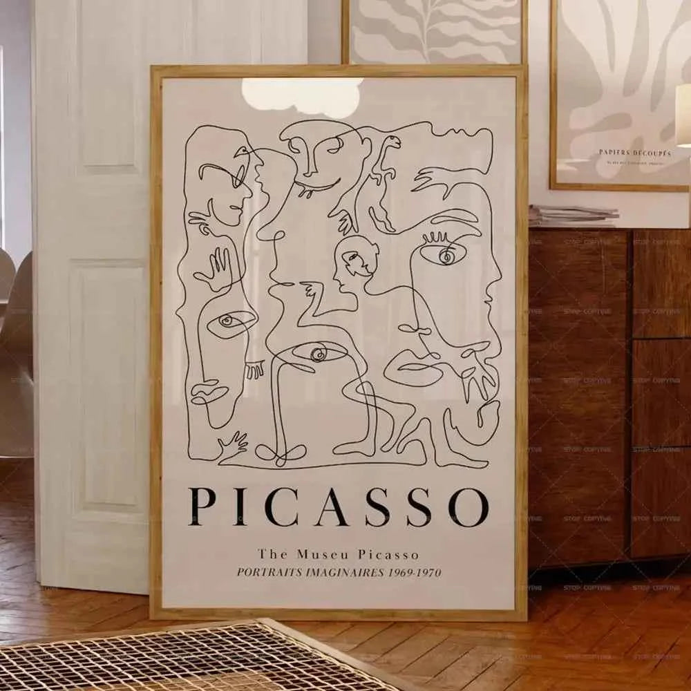 Mid-Century Beige Gallery Canvas – Matisse & Picasso Exhibition Art - Muselune