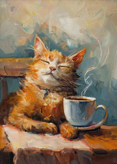 Orange Cat & Sunflower Canvas – Cozy Coffee-Themed Wall Art - Muselune