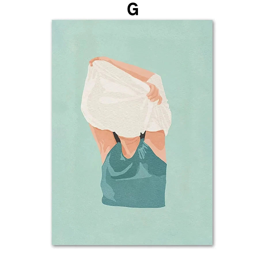 Laundry Girl Canvas – Nordic Washing Machine & Bathtub Wall Art - Muselune
