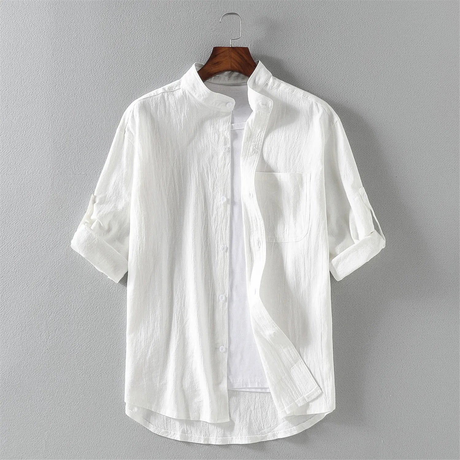 Stand Collar Mid-Sleeve Shirt - Spring & Summer - Muselune