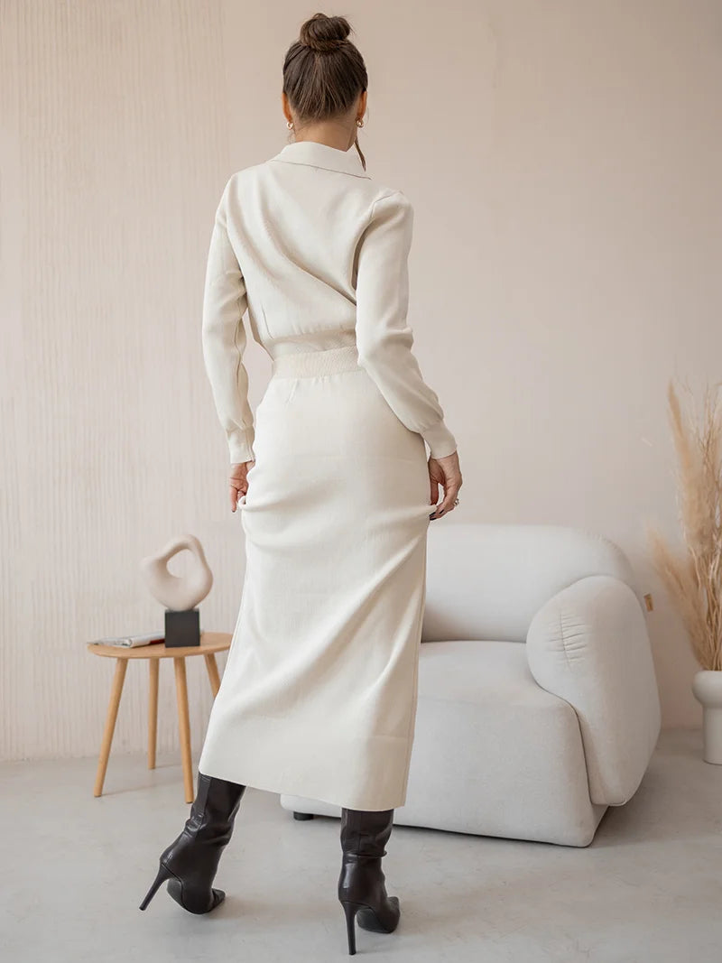 Elegant Vintage Knitted Skirt Set - Muselune