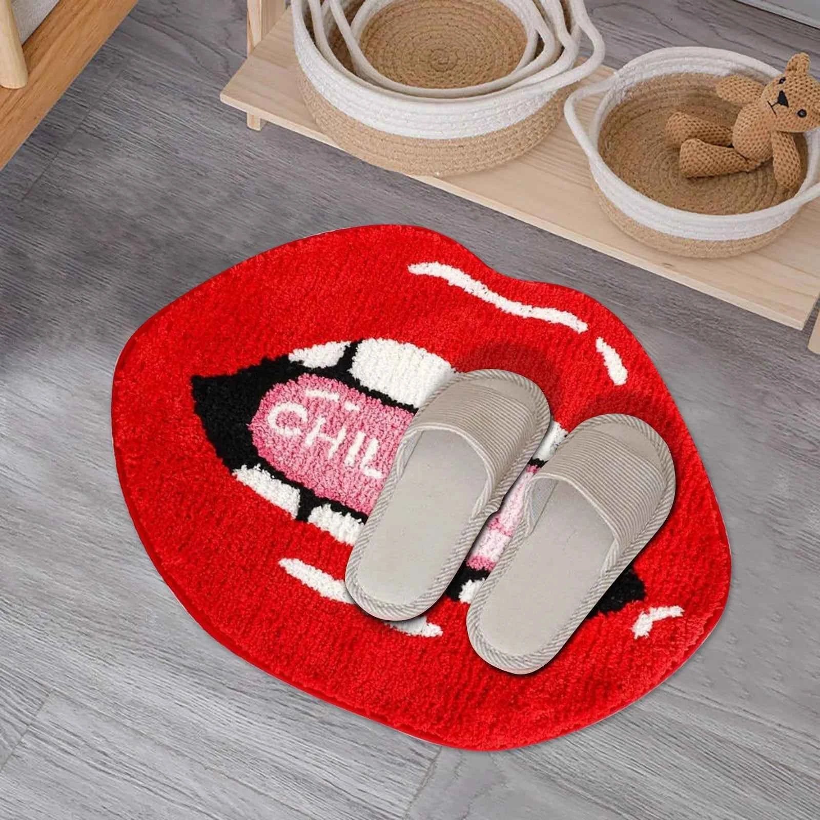 Red Lips Plush Rug – Soft, Non-Slip Floor Mat for Bedroom & Living Room - Muselune