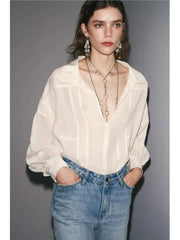 Romantic V-Neck Pleated Shirt