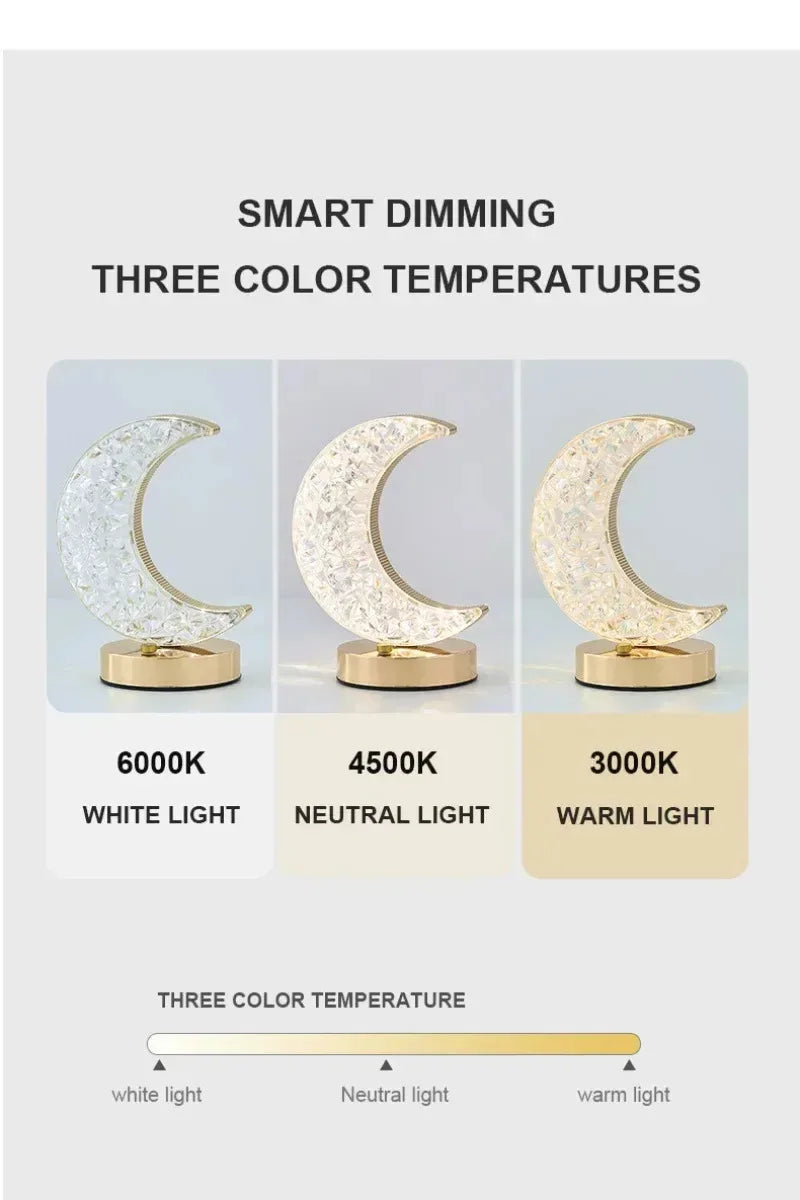 Crystal Moon Touch Night Light - Elegant Dimming Lamp - Muselune