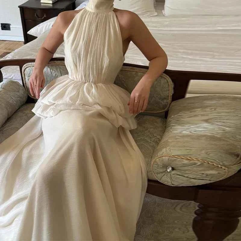White O-neck Elegant Pleated Top Long Skirt Sets