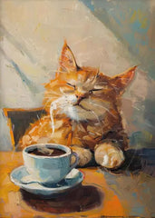 Orange Cat & Sunflower Canvas – Cozy Coffee-Themed Wall Art - Muselune
