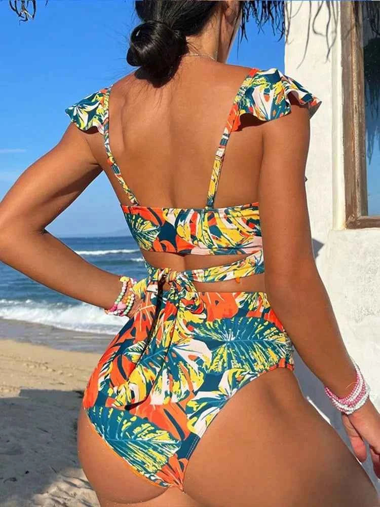 Sexy Two-Piece Swimsuit – Floral Print, Push-Up Fit - Muselune