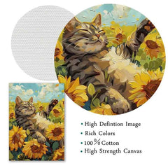 Orange Cat & Sunflower Canvas – Cozy Coffee-Themed Wall Art - Muselune