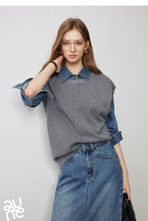 Autumn New Twisted Sleeveless V Neck Pullover Sweater Tops - Muselune
