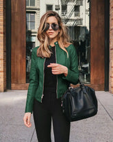 Vintage Windbreaker PU Leather Bomber Jacket Muselune