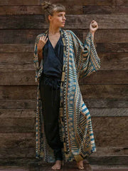 Boho Print Kimono Cover-Up – Belted Beach Dress - Muselune