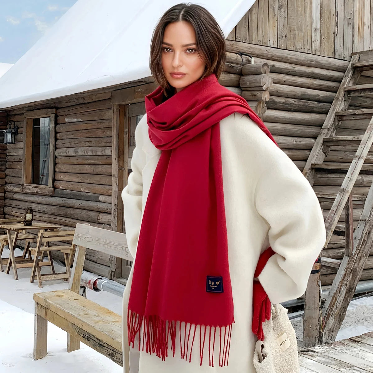 Solid Color Cashmere Thick Warm Shawls Christmas Red Scarves Muselune