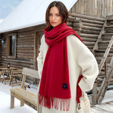 Solid Color Cashmere Thick Warm Shawls Christmas Red Scarves Muselune