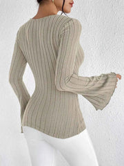Knit Long-sleeved Tops, V-neck Sexy Slim Striped Women's Tops - Muselune