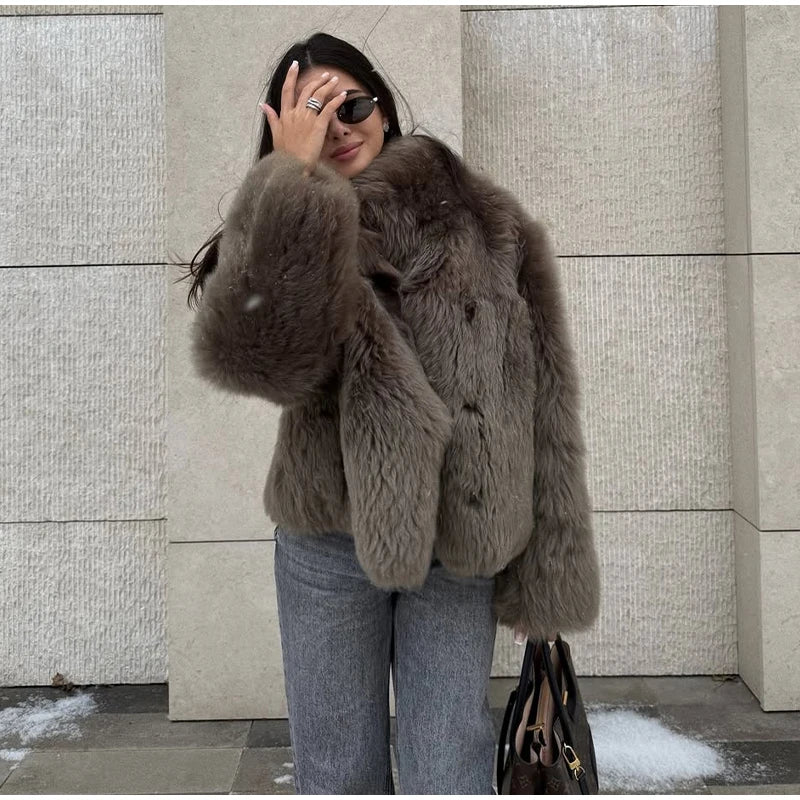 Cardigan Fur Long Sleeve Coat Muselune