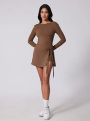 Sports Long Sleeve Backless Yoga Tennis Jumpsuit Dress Muselune