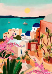 Colorful Mountain City Canvas – Abstract Travel-Inspired Wall Art - Muselune