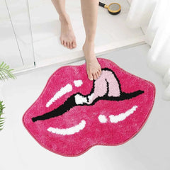 Red Lips Plush Rug – Soft, Non-Slip Floor Mat for Bedroom & Living Room - Muselune