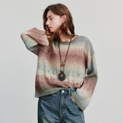 Round Neck Gradient Mohair Lightweight Woolen Knitted Tops Muselune