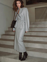 Elegant Ruffle Breasted Long Sleeve Coat & Skirt Suit - Muselune