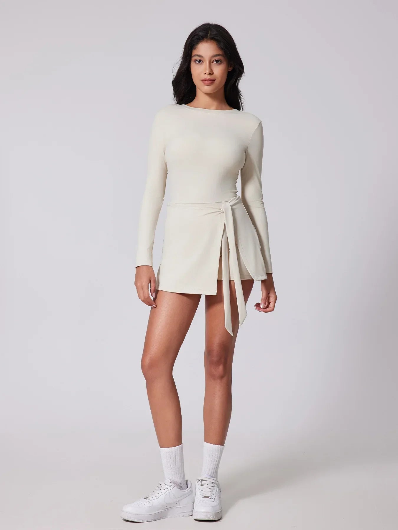 Sports Long Sleeve Backless Yoga Tennis Jumpsuit Dress Muselune