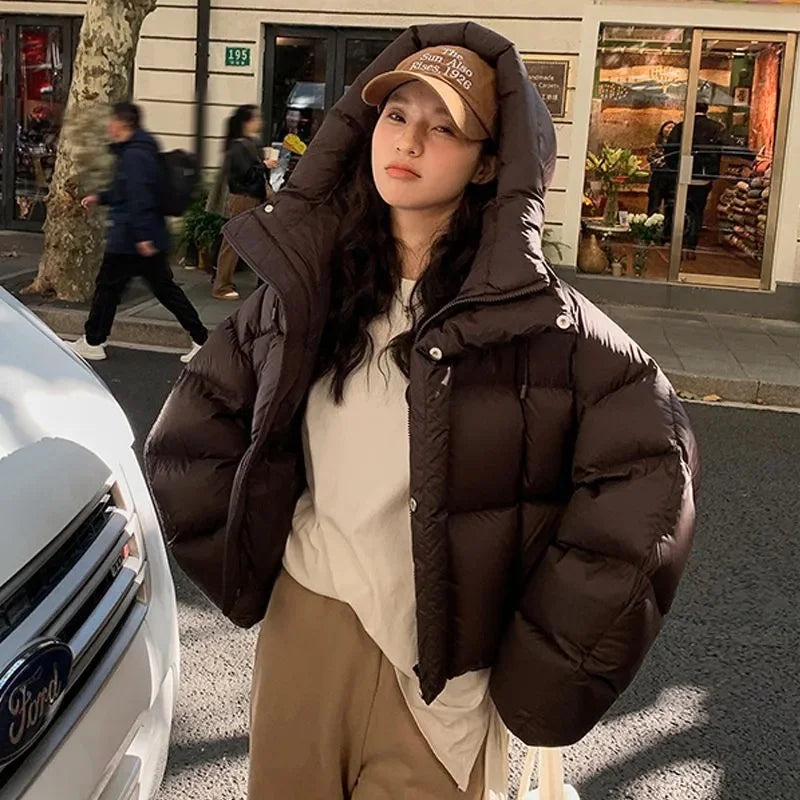 Thick Warm Parkas Loose White Duck Pink Jacket Muselune