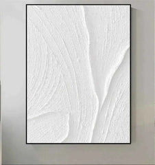 White Minimalist Ocean Wave Canvas – Textured Wabi-Sabi Wall Art - Muselune