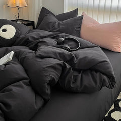 Pure Black Duvet Cover Microfiber Solid Color Bedding Set - Muselune