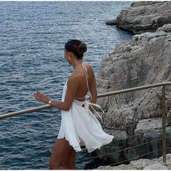 White Elegant Sleeveless Off Shoulder Dresses - Muselune