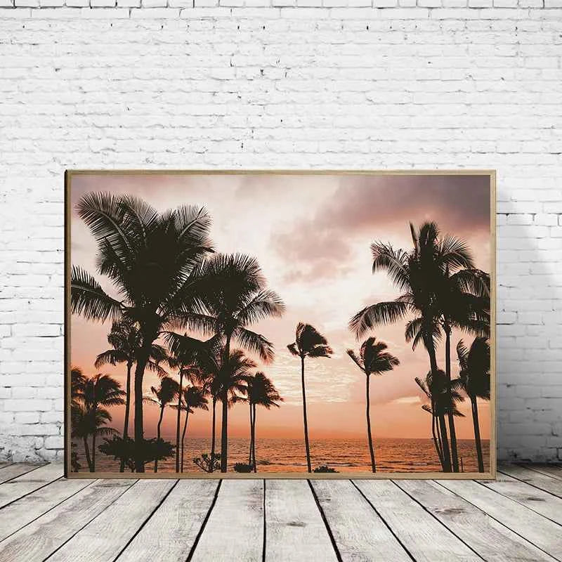 Tropical Surf Poster – Palm Tree & Surfboard Canvas Wall Ar - Muselune