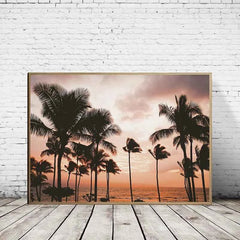 Tropical Surf Poster – Palm Tree & Surfboard Canvas Wall Ar - Muselune