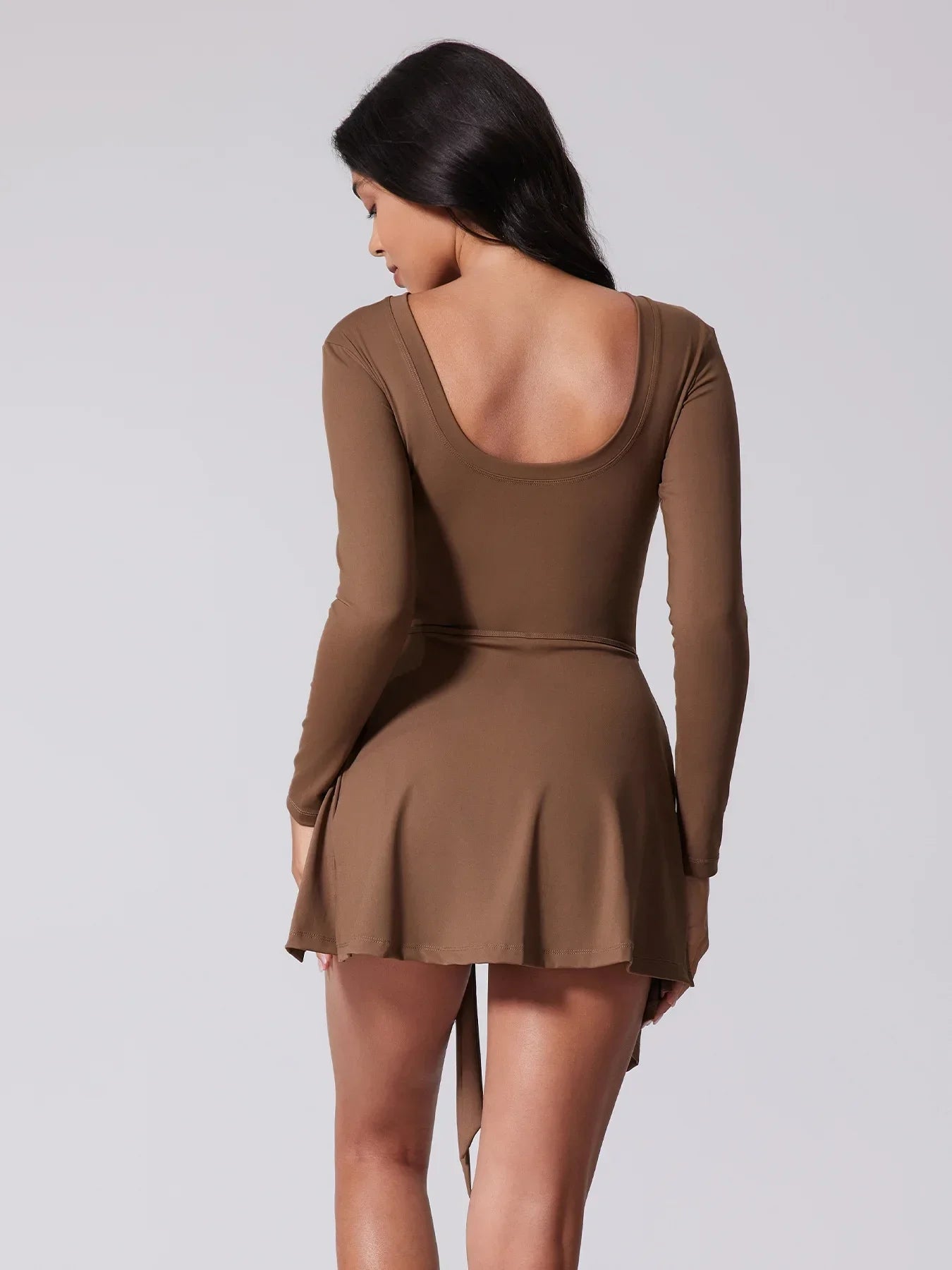 Sports Long Sleeve Backless Yoga Tennis Jumpsuit Dress Muselune