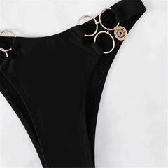 Sexy Metal Ring Bikini Set – Mid Waist Two-Piece Swimwear - Muselune