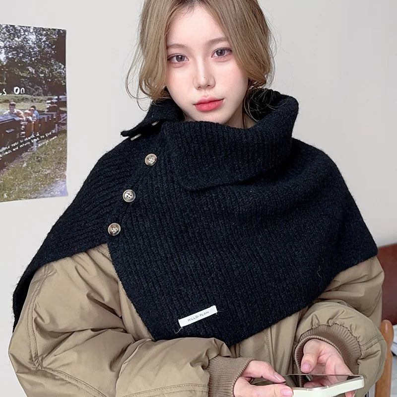 Cloak Poncho Cape Button split knitted cape shawl Muselune