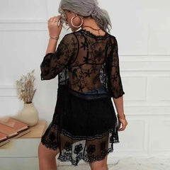 Sexy Mesh Bikini Cover-Up – Deep V-Neck Lace Beach Dress - Muselune