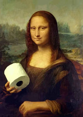 Funny Mona Lisa Bathroom Canvas – Quirky Wall Art with Pearls & Paper Roll - Muselune