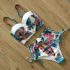 Floral Bandage Bikini – High Waist Push-Up Two-Piece - Muselune