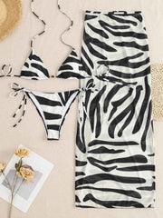 Para Praia Bikini Set with Long Skirt Cover-Up - 3-Piece Ensemble