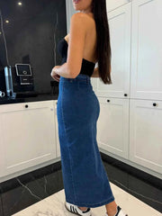Vintage Split Denim Skirt – High-Waisted & Chic - Muselune