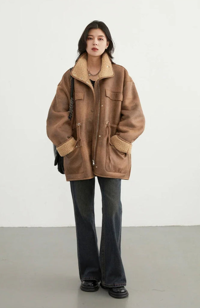 CHIC VEN Women's Jackets Casual Loose Stand Up Collar Coats Reversible Streetwear Female Warm Clothing Autumn Winter New 2024 Muselune