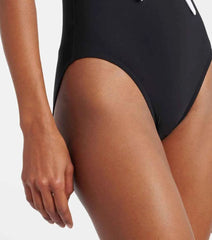 One-Piece Swimsuit – V-Neck Bow Design, Hollow Out Style - Muselune